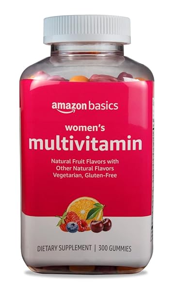 AMAZON BASICS WOMEN’S MULTIVITAMIN, MIXED BERRY FLAVOR, VEGETARIAN & GLUTEN-FREE, 300 GUMMIES (150 SERVINGS) (PREVIOUSLY SOLIMO)