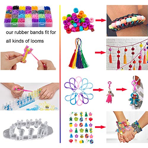 VENSEEN 11900+ Rainbow Rubber Bands Bracelet Making Kit, 11000 Loom Bands, 600 S-Clips, 252 Beads, 30 Charms, 10 Backpack Hooks, 5 Tassels, 5 Crochet Hooks, 4 Stickers,3 Hair Clips, 2 Y Looms - Thumbnail 5