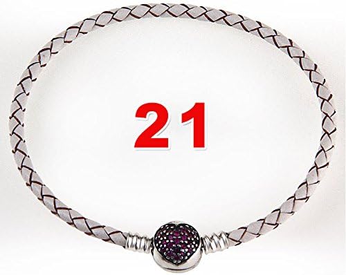 Hoobeads Jewelry 925 Sterling Silver Heart with Cz Stone Clasp Leather Bracelet Fits Pandora Charms Bracelet (8.2 inches)