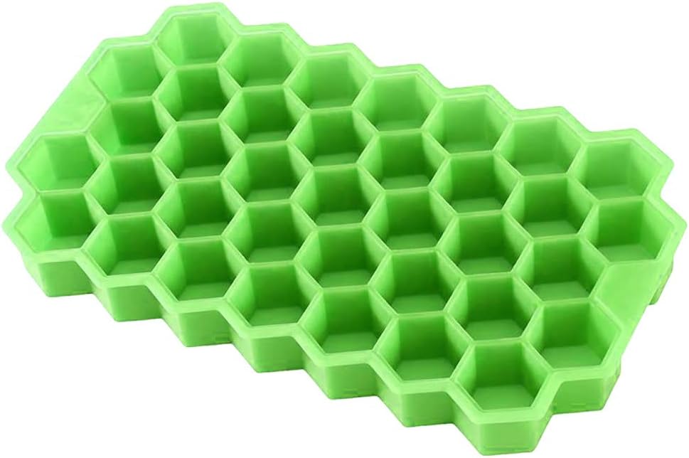 Kuizhiren1 Silicone Mold DIY Fondant Mould Craft，Honeycomb Shape Ice Cube 37-Slot Tray Mold Storage Silicone Container with Lid - Green