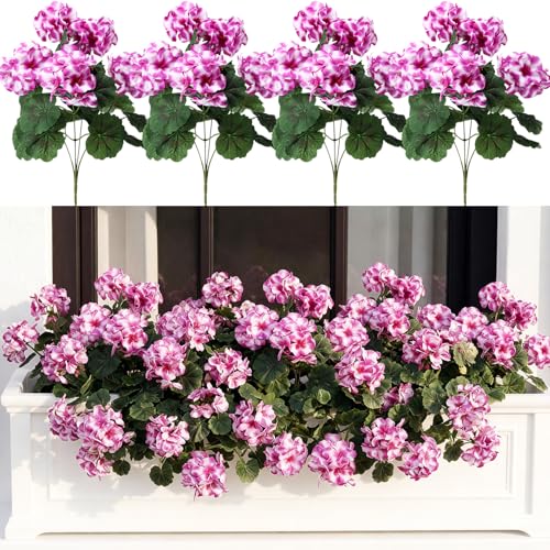 Giegxin 20 Bundles Artificial Geranium Flowers Outdoors Faux Plants Fake UV Resistant Realistic 13.8 Inch Silk Flowers Plants for Spring Garden Plant Patio Decoration(Purple) at Amazon