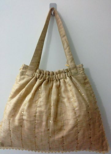 Panigha India Handmade Jute Fabric Carry-All Handbag / Tote Bag with top handles