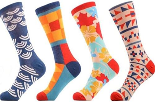 Mens Colorful Dress Socks Fashionable novelty Fun Crew Socks skateboard long socks 4 packs size 6-12 (free size, C3)