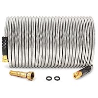 Cesun 75 Feet 304 Stainless Steel Metal Garden Hose with Solid Brass Nozzle, Lightweight Portable Durable Cool to The Touch, Flexible and No Kink, Tangle Puncture Resistant (75 Feet Upgraded)