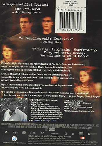 Signs (2002) DVD - Mel Gibson M. Night Shyamalan Thriller | Crop Circles Alien Invasion Mystery Suspense