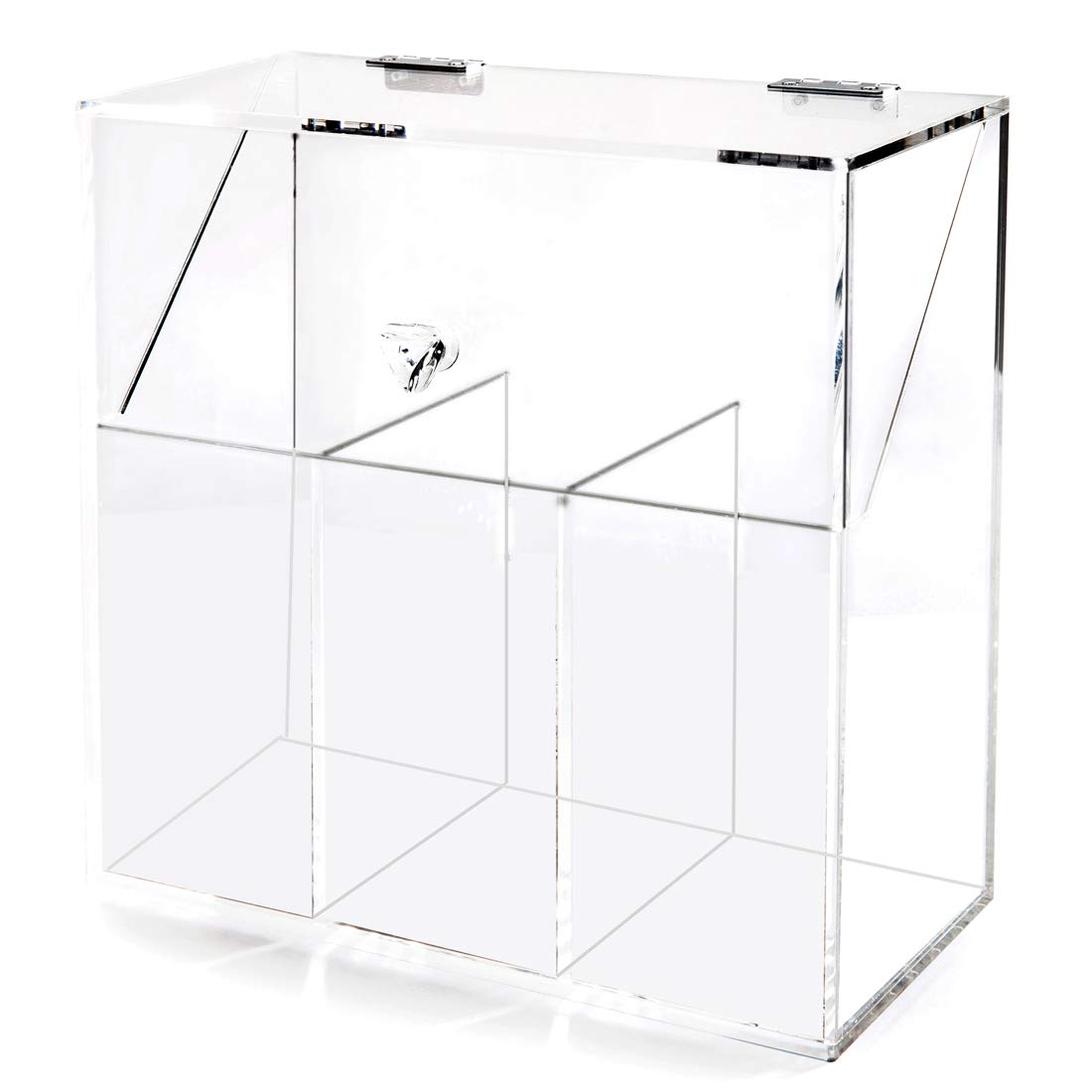 Newslly Acrylic Clear Covered Makeup Brush Holder with Dustproof Lid，Makeup Organizer with 3 Compartments for Cosmetic Brush Storage