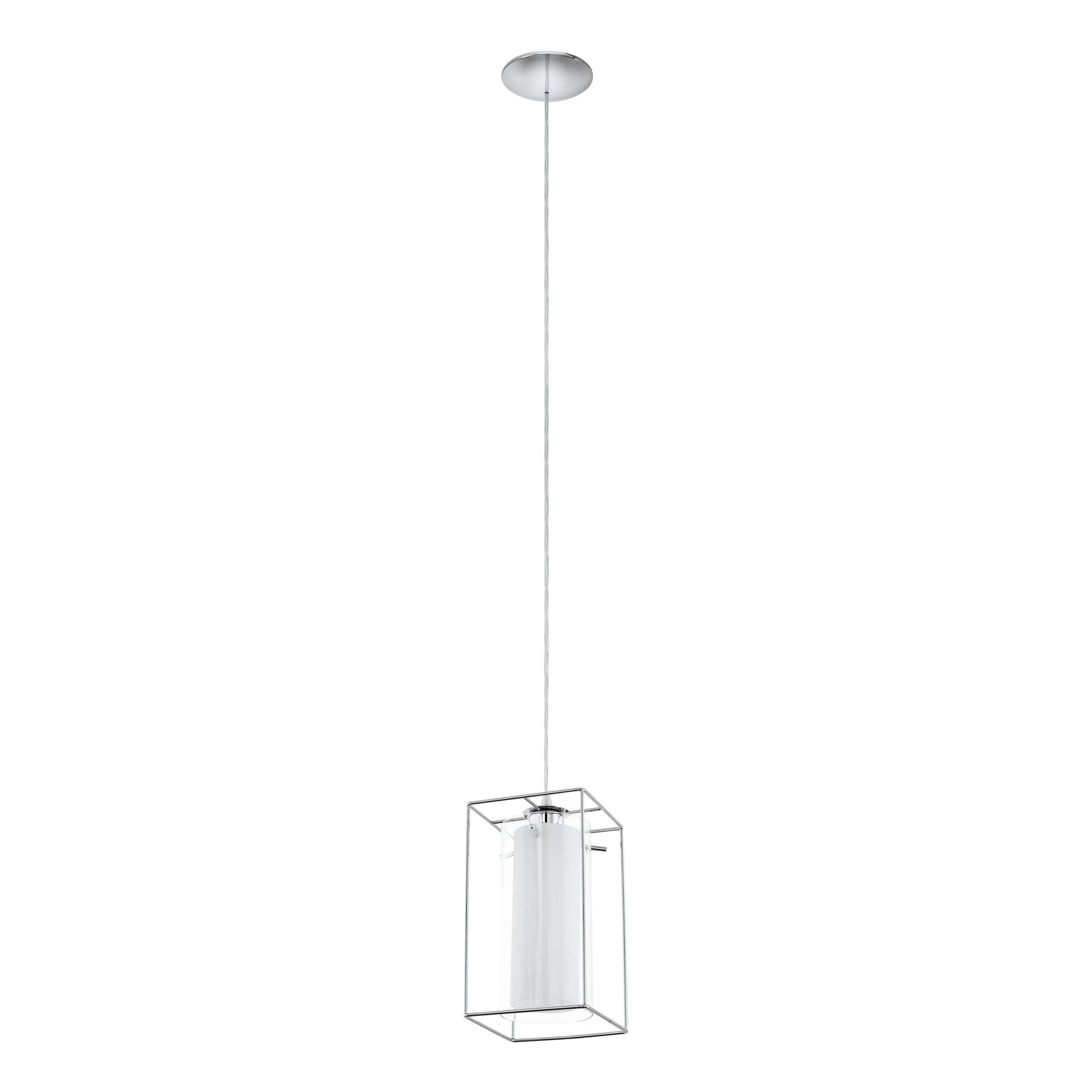 Eglo Pendant Lamp Loncino 1, Single-Flame Vintage Pendant Light, Hanging Lamp Made of Steel, Colour: Chrome, Glass: Frosted, Clear, Socket: E27, Length: 15 cm