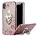 Miniko iPhone Xs Max Case Pink Ring, Soft Slim Bling Rhinestone Floral Crystal TPU Plating Rubber Case Cover with Detachable 360 Diamond Finger Ring Holder Stand for iPhone Xs Max 6.5 inch
