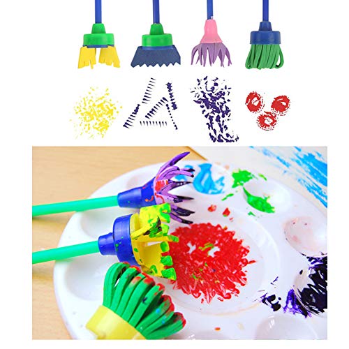 YZNlife 30 Pieces Kids Painting Brushes Sponge Drawing Set with Paint Bowls, Sponge Foam Brushes and Waterproof Apron for Children Doodle, Sharing Paints,Early Learning DIY Art Craft - Thumbnail 3