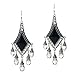 She Lian Vintage Silver Tone Rhinestone Jewelry Big Dangle Chandelier Earrings for Women (Black)