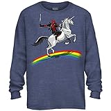 Deadpool Funny Humor Pun Unicorn Avengers X-Men Dead Pool Glory Graphic Men's Adult Long Sleeve Shirt (Denim Heather, Large)