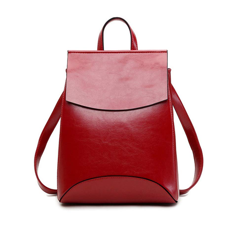 Card Boy Vintage Soft Leather Backpack Shoulder Bag Campus BookBag for Women Black School Bag- Burgundy