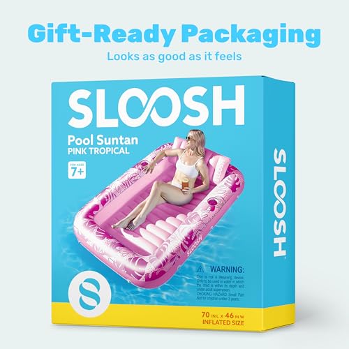 SLOOSH Inflatable Tanning Pool Float, 70"x46" Pool Floats for Adults with Pillow, 4 in 1 Float Tanning Raft, Sunbathing Bed for Sunbathing for Sunbathing for