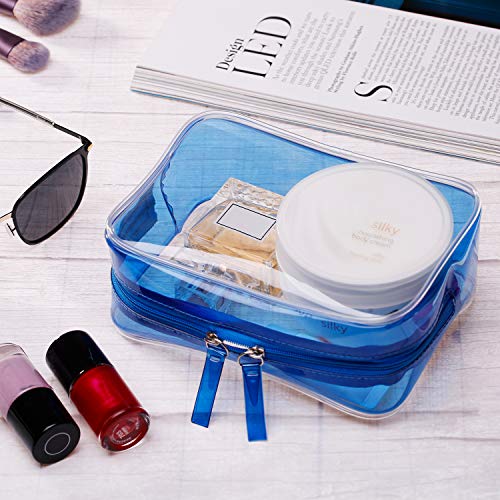 Pangda 5 Pack Clear PVC Zippered Toiletry Carry Pouch Portable Cosmetic Makeup Bag for Vacation, Bathroom and Organizing (Small, Blue) 3 Pangda 5 Pack Clear PVC Zippered Toiletry Carry Pouch Portable Cosmetic Makeup Bag for Vacation, Bathroom and Organizing (Small, Blue)