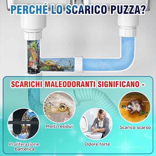 Smelly Drain Cleaning Tablets - 25 Effervescent Tablets - Eliminates Bad Odors from Sink, Toilet, Shower and Kitchen - Suitable for PVC, Steel and Septic Tanks