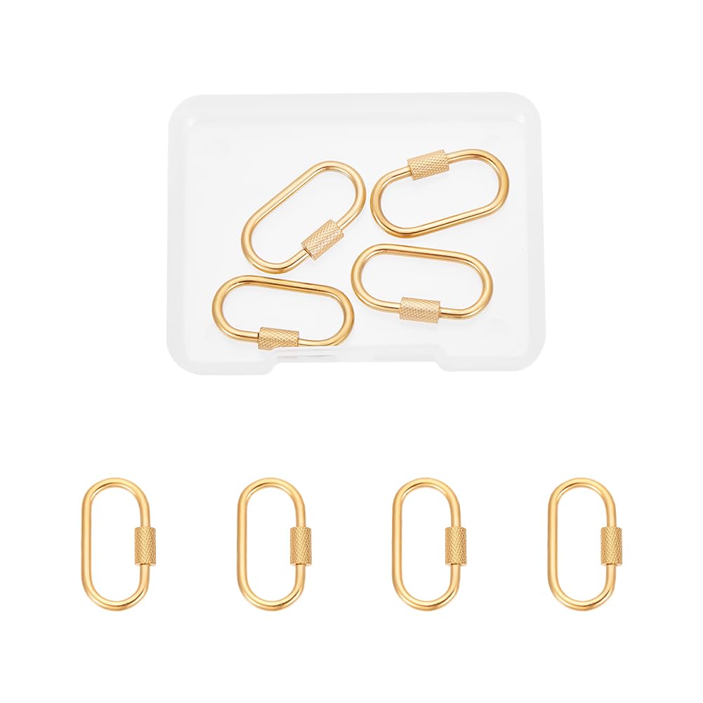 UNICRAFTALE about 4Pcs 26mm Oval Screw Locking Carabiner Lock Charm Stainless Steel Key Clasps Metal Golden Keychain Clip Hook Quick Link for Jewelry Making Handbag DIY Accessory