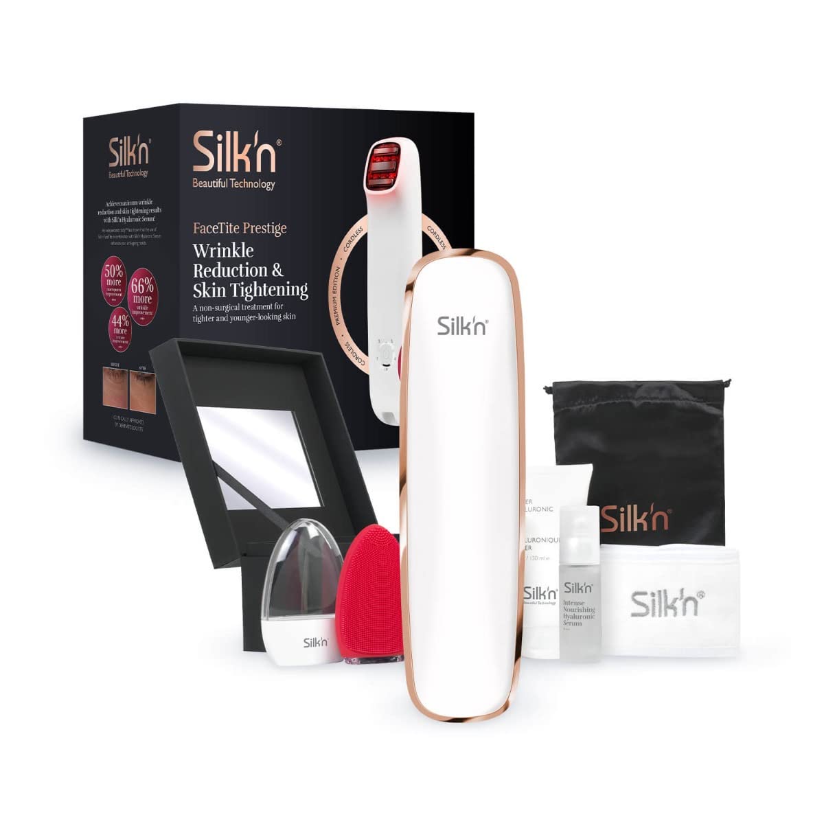 Silk'n Facial Care Device - FaceTite Prestige - Cordless - Wrinkle Reduction and Skin Tightening - 7-Piece Giftset Including Extras - White