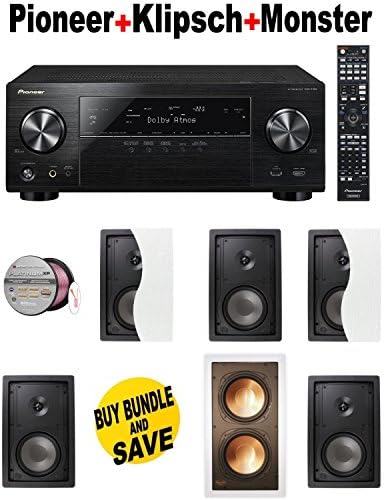 Pioneer VSX-1130-K 7.2-Channel AV Receiver with Built-In Bluetooth and Wi-Fi (Black) + 5 Klipsch - R2650WII + Klipsch - RW5802IWSUB + Monster Cable - PLATXPMS50 Bundle