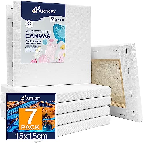 Stretched Canvases for Painting 6x6 Inch 7-Pack, 10 oz Triple Primed Acid-Free 100% Cotton Blank Canvas, Square Canvas for Oil Paint Acrylics Pouring & Wet Art Media, Pour Painting