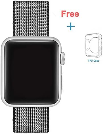 Nylon Apple Watch Band 42mm,Hiortech Fabric Wrist Strap Replacement Band with Classic Square Stainless Steel Buckle for Apple Watch iWatch Series 1 / 2 / 3,Sport &amp; Edition,42mm (Black, 42 mm)