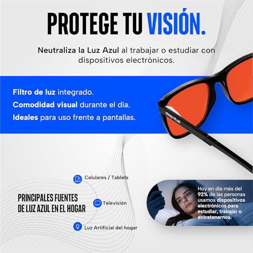 Sleep Ritual Lentes para Dormir Unisex. Lentes para Computadora, Celular o Tablet Nocturnos con Filtro de Luz Azul Avanzado con bloqueo del 97%.