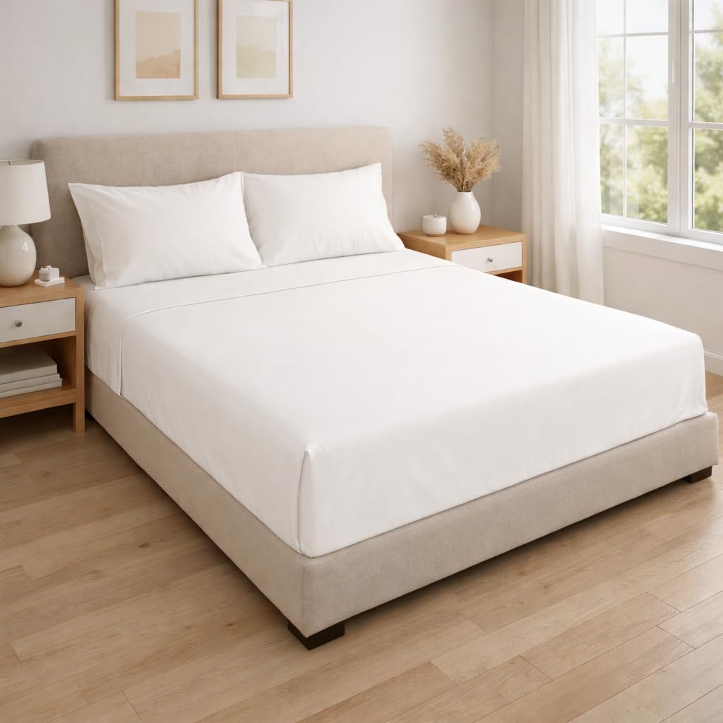 Linens Limited 100% Egyptian Cotton 400 Thread Count Flat Sheet, White, Super King