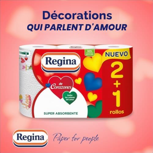De Corazones Lot de 21 rouleaux de papier de cuisine, 58 feuilles à 2 couches par rouleau, absorption maximale, 100% pure cellulose, emballage en plastique recyclé, certifié FSC
