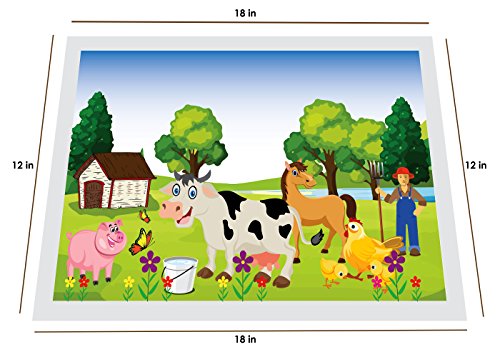 Extra Sticky Disposable Plastic Placemat for Baby and Toddlers - 60 Count - New Farm Animals Design for 2018 - BPA Free - Use for Easy Cleanup of Tabletops - Keep Area Germ Free - Adhesive on 4 Sides