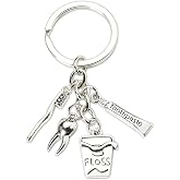 Dental Hygienist Gifts for Women Men Dentist Dental Assistant Gifts for Coworkers Best Friend Students Graduation Birthday Gift Toothbrush Toothpaste Silver Keychain Dental Floss Pendant Keyring
