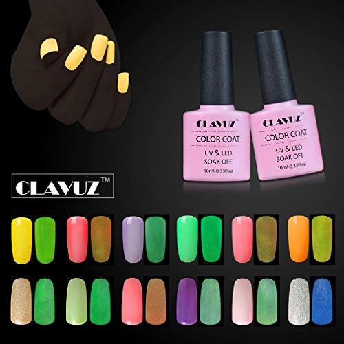 Gel Nail Polish,CLAVUZ Glow In the Dark Gel Nail Polish Soak Off UV Led Luminous Lacquer Manicure DIY Nail Art at Home 10ML