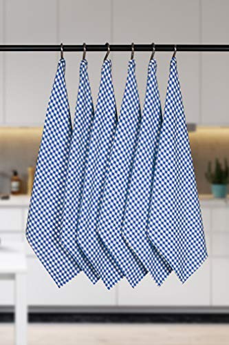 Native Fab 6 Pack Gingham Farmhouse Kitchen Dish Towels Cotton Absorbent Durable Washable 15x25 - Tea Towels, Dish Cloths, Restaurant Cleaning Towels, Kitchen Towels with Hanging Loop, Blue White - Thumbnail 4