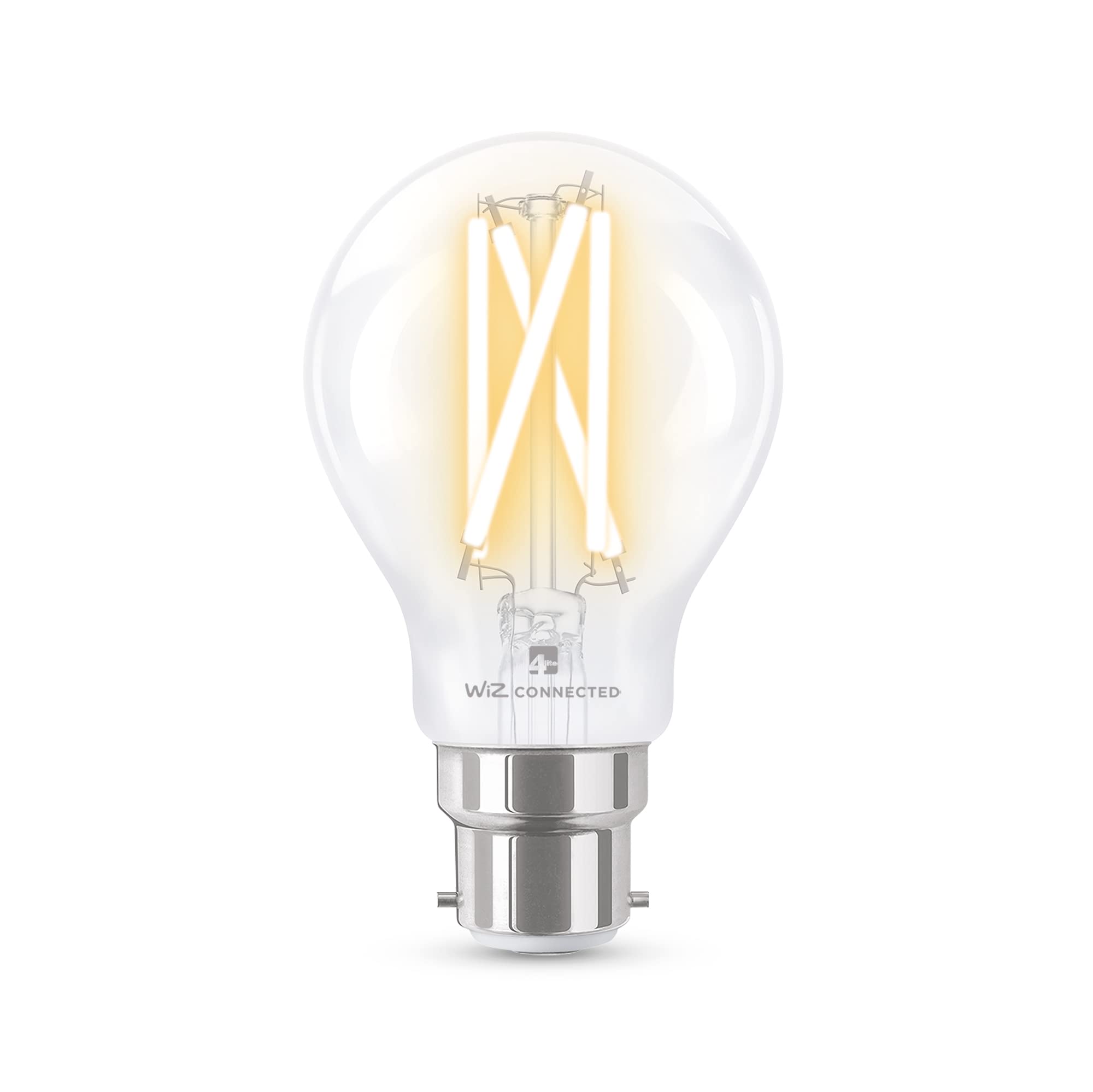 4lite Smart A60 B22 Clear Filament LED Bulb (8W) Dimmable 850Lm 2700-6500K Tuneable White, Wi-Fi/Bluetooth Controlled with Bayonet Fitting - 4l1/8009