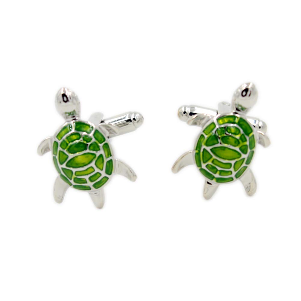 Turtle Cufflinks Green Silver Tortoise Sea Wedding Cuff Links