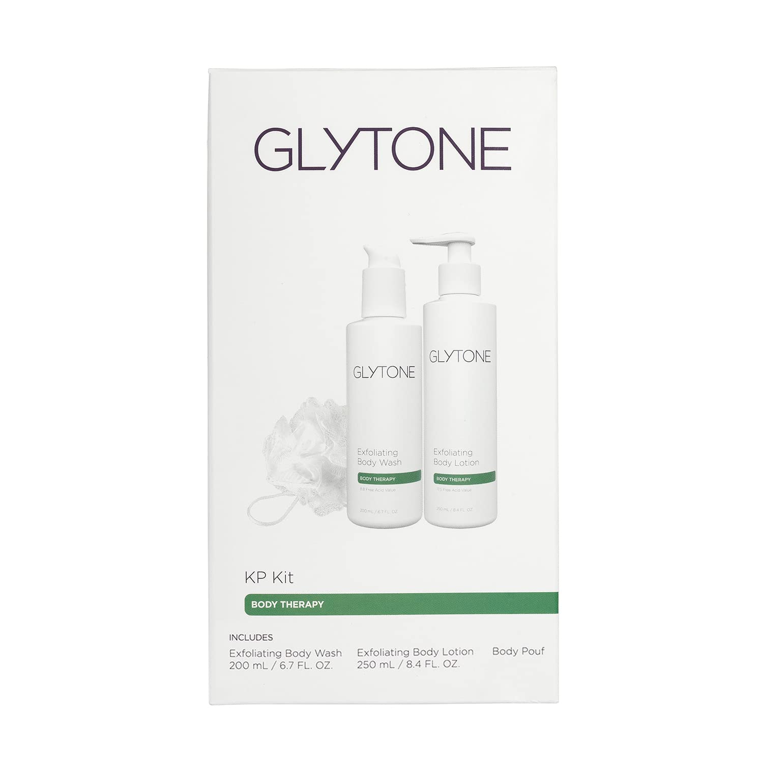 Glytone KP Kit – Exfoliating Body Wash, Glycolic Acid Lotion & Shower Pouf for Keratosis Pilaris – Smooth Rough Bumpy Skin, Fragrance-Free Skincare Routine for Dry Skin & Chicken Skin – Routine Kit