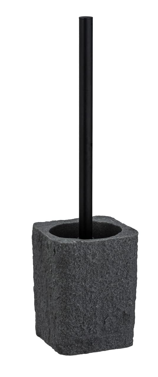 WENKO Villata Toilet Brush Holder Grey, Polyresin, Charcoal, 11.2 x 37 x 10 cm
