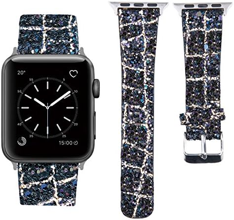 MIFFO Compatible with Apple Watch Band 38mm 40mm 42mm 44mm, 3D Glitter Bling Leather Wristband iWatch Strap Replacement for Apple Watch Series 4 Series 3 Series 2 Series 1