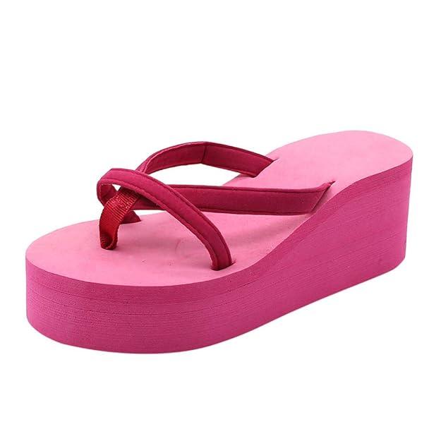 friendGG Damen Solide Farbe Strand Flipflop Stöckelschuhe Keil Mit Dickes Bein Sandalen, Sommer Jeden Tag, Party, Strand, Arb