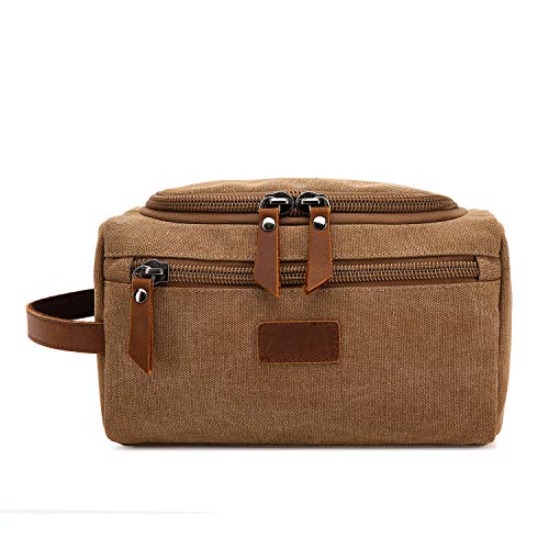 Men's Toiletry Bag Canvas Shaving Dopp Kit Travel Bags Organizer (Coffee)