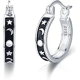 CHENGHONG Sun and Moon Earrings 925 Sterling Silver Star Hoop Huggie Earrings Hypoallergenic Moon Sun Star Jewelry Mothers Day Gifts for Women