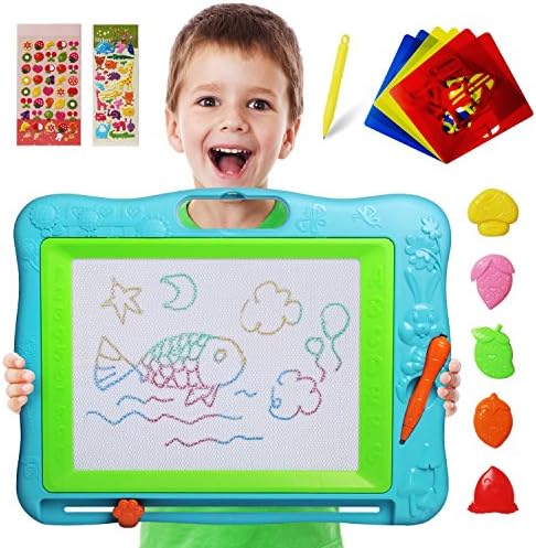 JOYNOTE Large Magnetic Drawing Board for Kids, Colorful Magnet Writing Sketching Pad,Education Toys for Toddlers Learning with 5 Shape Stamps,6 Copy Cards,1 Replacement Pen and 2 Lovely Sticker