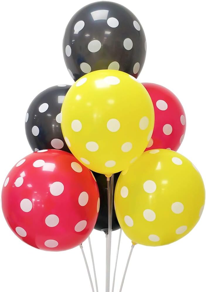 ADIDO EVA Polka Dot Latex Balloons 12 Inch Party Balloons Decorations for Birthday Wedding Baby Shower（Red Black Yellow 100 PCS）