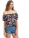 Floerns Women's Floral Print Off The Shoulder Short Sleeve Blouse Tops Navy L