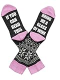 Shele Funny Saying Knitting Word IF YOU CAN READ THIS BRING ME A GLASS OF WINE Crew Socks for Men Women