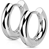 18GA 316L Stainless Steel 3mm Thick Hinged Round Hoop Earrings, Sold as a Pair