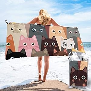 Microfibre towel lightweight travel beach towel | Extra large quick drying camping towel Premium gym towels for swimming yoga | Highly absorbent fast dry | Cats Pattern