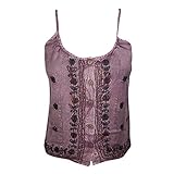 Mogul Interior Womens Hippie Tank Top Embroidered Spaghetti Strap Pleated top S