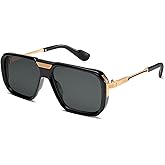 Square Aviaor Sunglasses for Men Fashion Trendy Gold Metal Frame Punk Retro Cool Shades