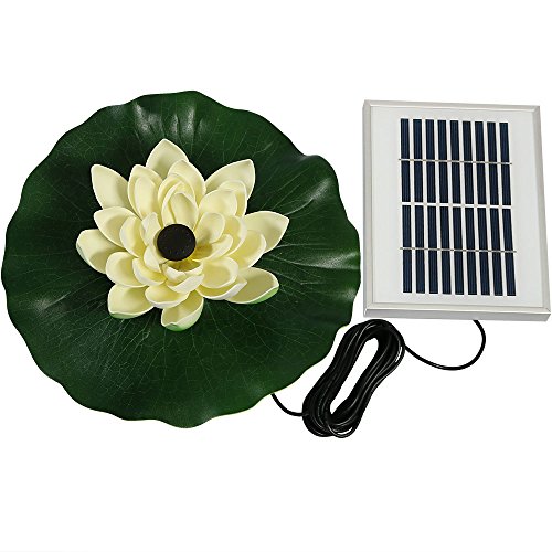 Sunnydaze Submersible Water Pond Pump Solar Powered Fountain Kit, Outdoor Floating Lotus Flower, 48 GPH, White