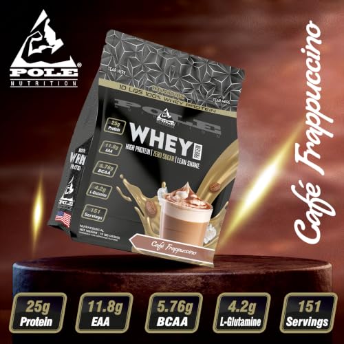 Pole Nutrition Whey Protein | Lean Muscle Shake | High Protein, Zero Sugar | (4535g) | Suppor Recovery & Muscle Growth (10 Lbs, CAFE FRAPPUCCINO)