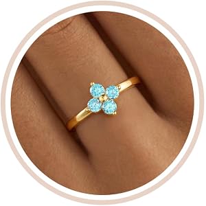 FROLOVER Birthstone Gold Rings for Women Non Tarnish 14K Gold Plated Clover Stackable Rings Blue Purple Pink Green Emerald Ri